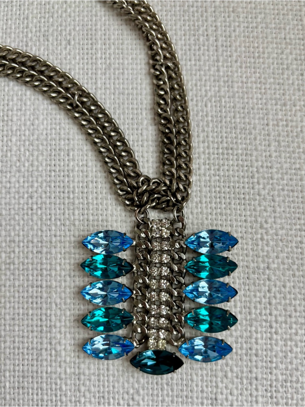 Anthropologie Crystal Silver Chain Pendant Necklace - Picture 3 of 6